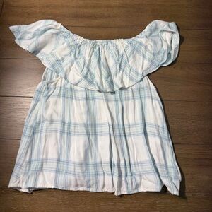 Sanctuary Light Blue Plaid Off-Shoulder Top boho summer size L